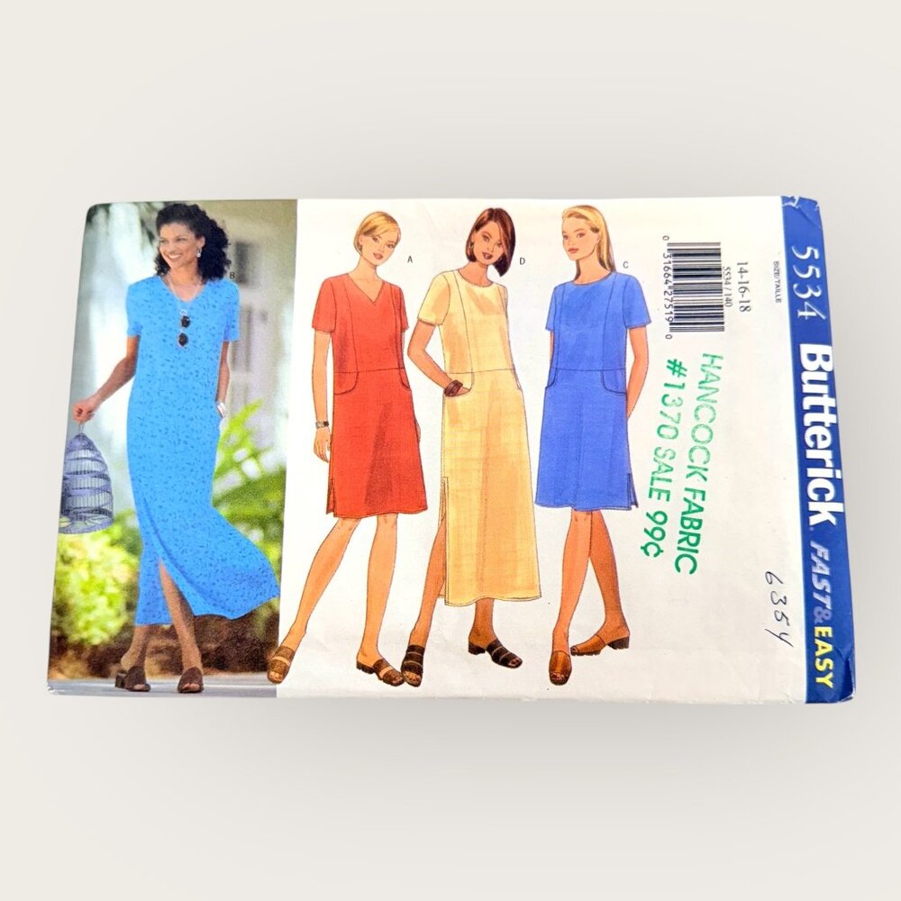 Vintage 1990s Butterick Sewing Pattern 5534 Dress Size 14-18